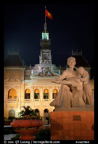 City townhall and Ho Chi Minh sculpture. Ho Chi Minh City, Vietnam (color)
