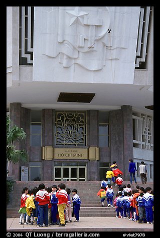 School children visiting Ho Chi Minh museum. Hanoi, Vietnam