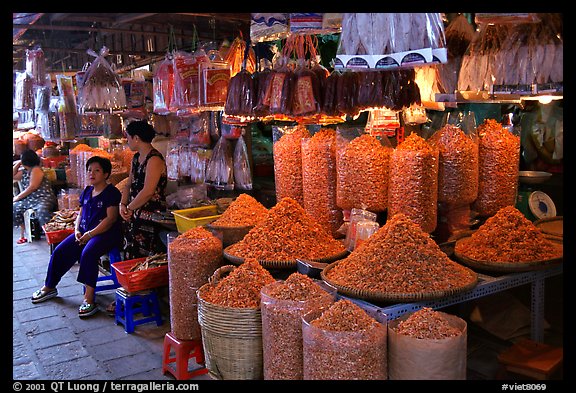 Dried shrimp for sale in the Bin Tay wholesale market in Cholon, district 6. Cholon, Ho Chi Minh City, Vietnam (color)