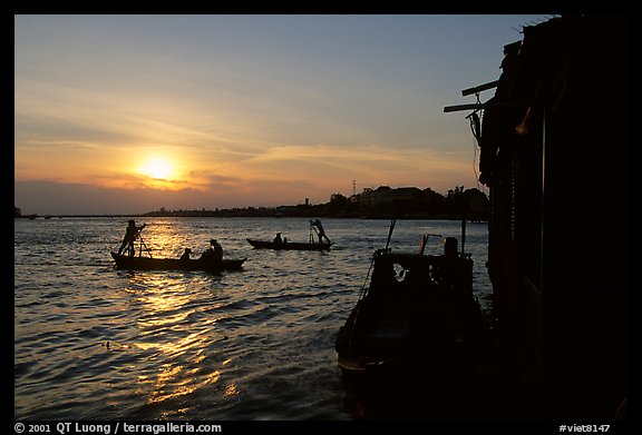 Sunrise on the Hau Gian river. Chau Doc, Vietnam (color)