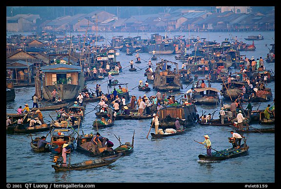 Concentration of small boats at the Cai Rang Floating market. Can Tho, Vietnam (color)
