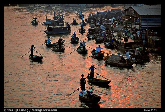 River activity at sunrise. Can Tho, Vietnam