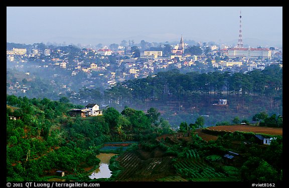 View of the town and hills. Da Lat, Vietnam (color)