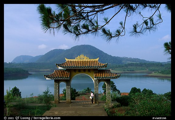 Pagoda set aside one of the many lakes. Da Lat, Vietnam