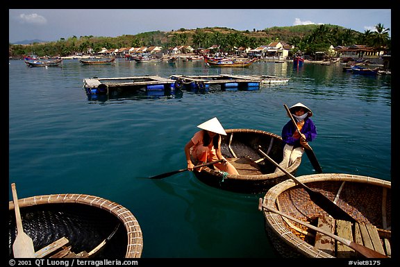Circular basket boats, typical of the central coast, Nha Trang. Vietnam
