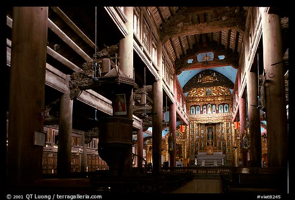 Interior of  Phat Diem cathedral, built in chinese architectural style. Ninh Binh,  Vietnam (color)