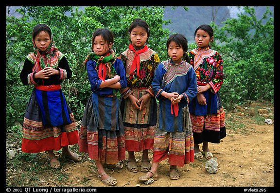 Flower Hmong girls. Bac Ha, Vietnam (color)