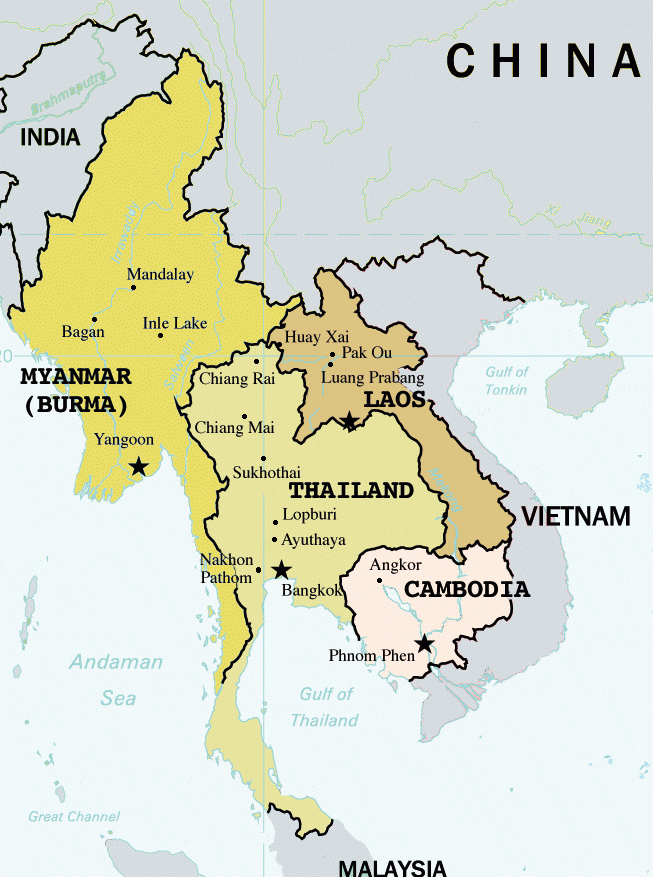 east asia map. map of Theravada South East