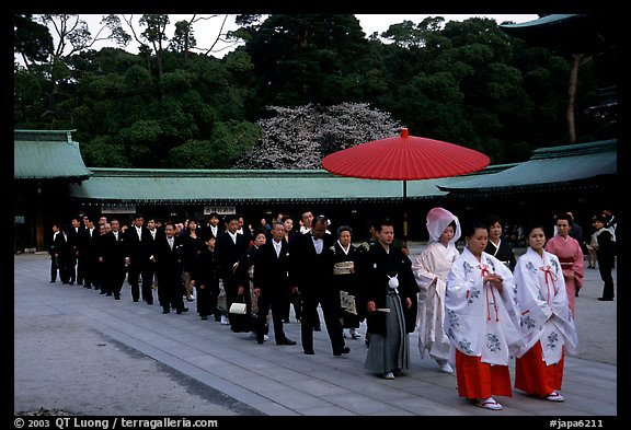 Traditional Shinto wedding procession at the Meiji-jingu Shrine. Tokyo, Japan