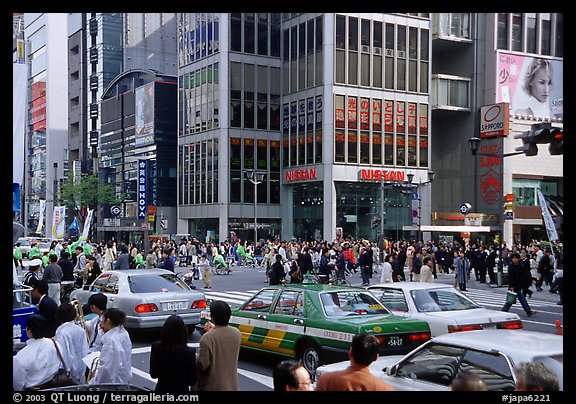 Crowded crossing in Ginza shopping district. Tokyo, Japan (color)