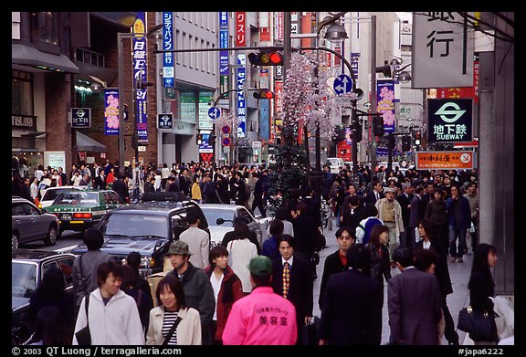 People in the Ginza shopping district. Tokyo, Japan