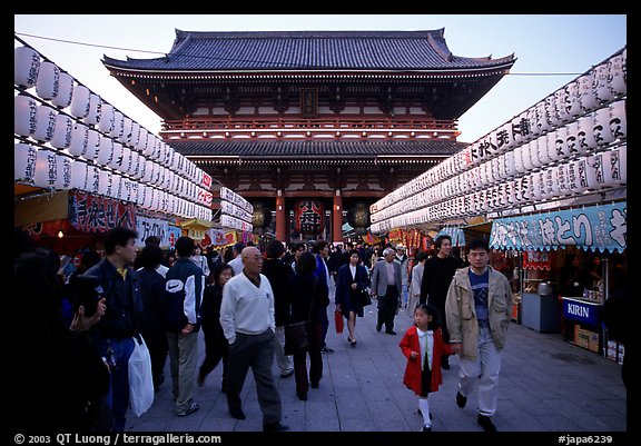 Nakamise-dori, Senso-ji's temple precint's shopping street, Asakusa. Tokyo, Japan (color)