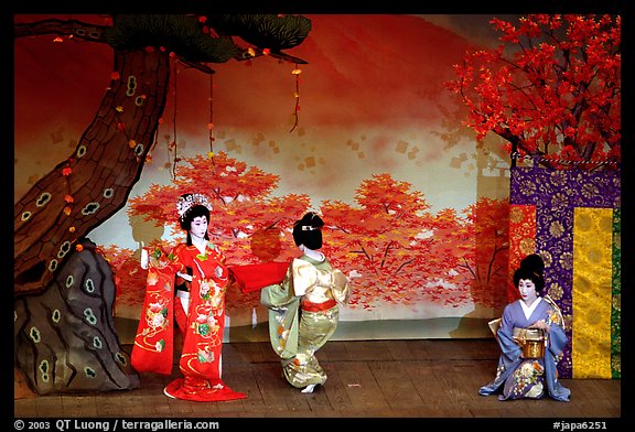 Miyako Odori (cherry blossom dance) performed at the Gion Kobu Kaburen-jo theatre. Kyoto, Japan (color)