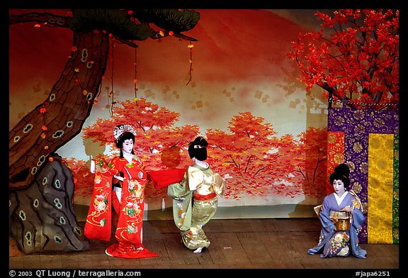 Miyako Odori (cherry blossom dance) performed at the Gion Kobu Kaburen-jo theatre. Kyoto, Japan