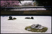 Classic stone and raked sand Zen garden, Ryoan-ji Temple. Kyoto, Japan (color)