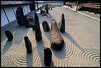 Classic rock and raked gravel Zen garden, Tofuju-ji Temple. Kyoto, Japan