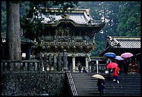 Stairs bellow the main hall of Tosho-gu Shrine on a rainy day. Nikko, Japan