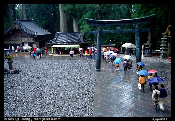 Tori in Tosho-gu Shrine on a rainy day. Nikko, Japan (color)