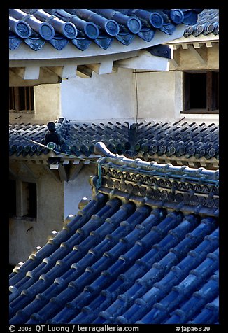 Roofs and walls inside the castle. Himeji, Japan