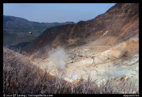 Ōwakudani sulphur vents and Hakone Ropeway, Hakone. Japan (color)