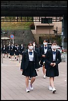 Schoolgirls in uniform, Yokohama. Japan ( color)