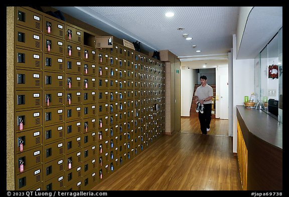 Shoe lockers in hotel lobby, Shinjuku. Japan