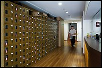 Shoe lockers in hotel lobby, Shinjuku. Japan ( color)