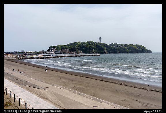 Katase Nishihama beach and Enoshima Island. Enoshima Island, Japan (color)