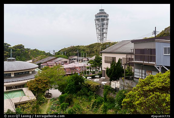 Enoshima Daishi temple and Sea Candle. Enoshima Island, Japan (color)