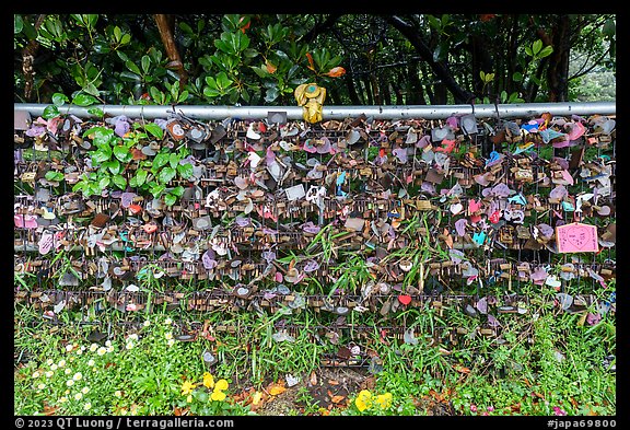 Love locks at Ryuren no Kane. Enoshima Island, Japan (color)