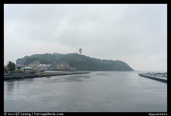 Mouth of Sakai River and Enoshima Island. Enoshima Island, Japan (color)