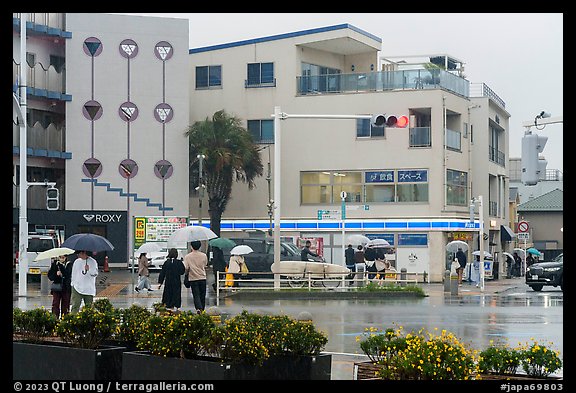 Beachfront street on a rainy day. Fujisawa, Japan (color)