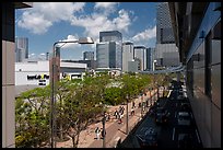 Toyosu street with train and TeamLab building. Tokyo, Japan ( color)