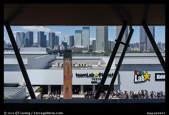 TeamLab building and Chuo skyline. Tokyo, Japan (color)