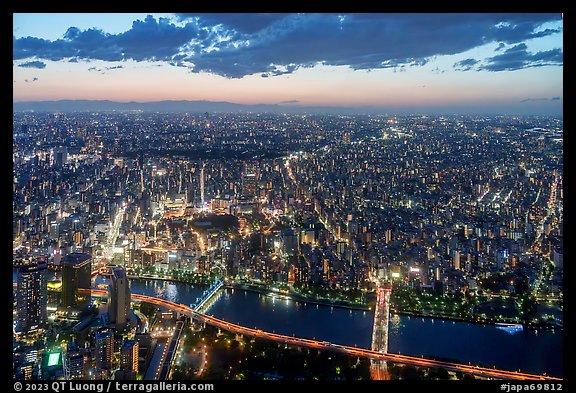 City view from above at twilight, Asakusa. Tokyo, Japan (color)