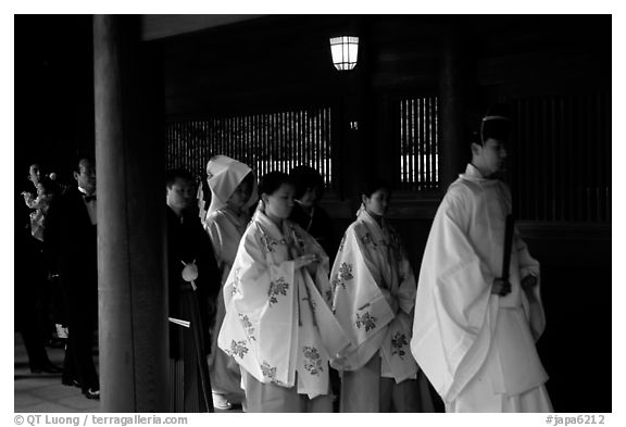 Shinto priest leads traditional wedding at the Meiji-jingu Shrine. Tokyo, Japan