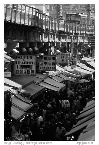 Alley lined with stores beneath the subway in a popular district. Tokyo, Japan