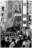 Crowds in the Ginza shopping district. Tokyo, Japan (black and white)