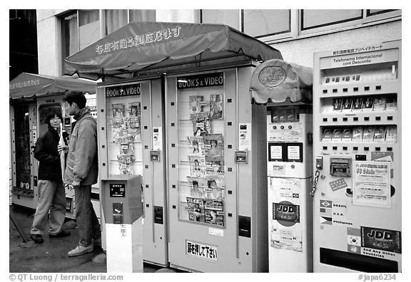 Automatic vending machines dispensing everything, including pornography. Tokyo, Japan (black and white)