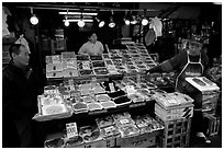 Seafood store in a popular street. Tokyo, Japan (black and white)