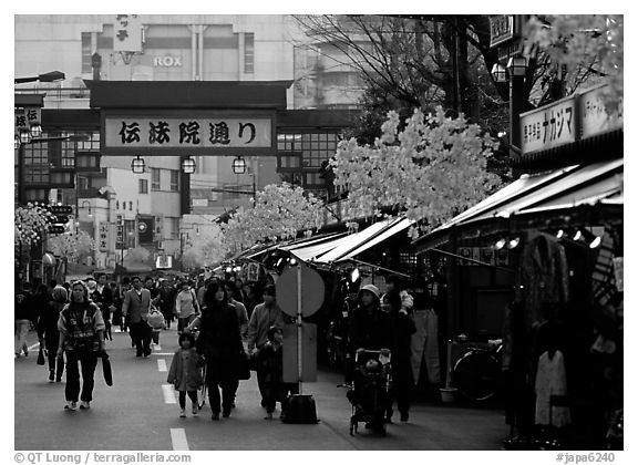 Street in Asakusa. Tokyo, Japan (black and white)