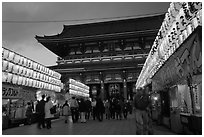 Nakamise-dori and  Senso-ji temple at dusk. Tokyo, Japan (black and white)