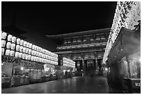 Nakamise-dori and  Senso-ji temple by night. Tokyo, Japan (black and white)