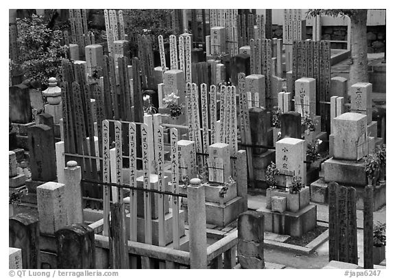 Cemetery in a courtyard. Kyoto, Japan (black and white)