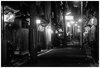 Narrow alley by night. Kyoto, Japan ( black and white)