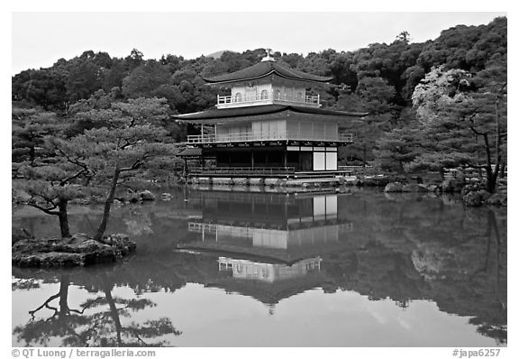 Golden pavilion, Kinkaku-ji Temple. Kyoto, Japan (black and white)