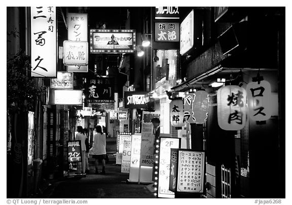 Narrow alley in the Pontocho entertainment district by night. Kyoto, Japan