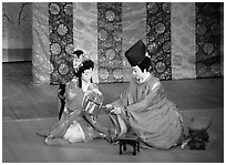 Tea ceremony performed at the Gion Kobu Kaburen-jo theatre. Kyoto, Japan (black and white)