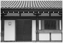 Roof and wall detail, Sanjusangen-do Temple. Kyoto, Japan (black and white)