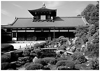 Garden and subtemple, Tofuju-ji Temple. Kyoto, Japan ( black and white)